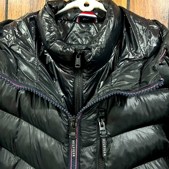 🔥 Tommy Hilfiger Hooded Shiny Puffer Winter Jacket Waterproof Metallic - Picture 3 of 9
